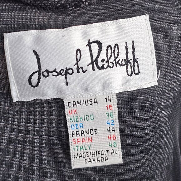 Joseph Ribkoff Grey Ribbed Detail and Black Paneling Dress Sz 14 - Picture 6 of 7